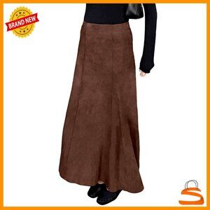 Faux Suede Maxi Skirt High Waist A-Line Midi All Seasons Work Wear